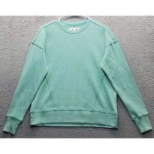 Seven7 Sweatshirt Womens XS Green Waffle Knit Long Sleeve Side Slit Crew Neck